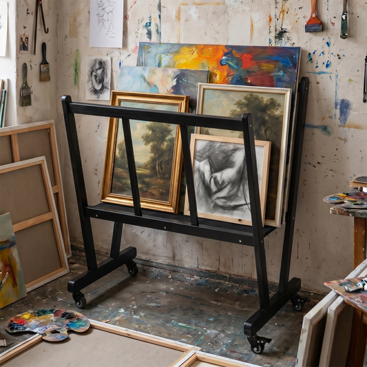 Wooden Canvas Print Storage Rack with Castors