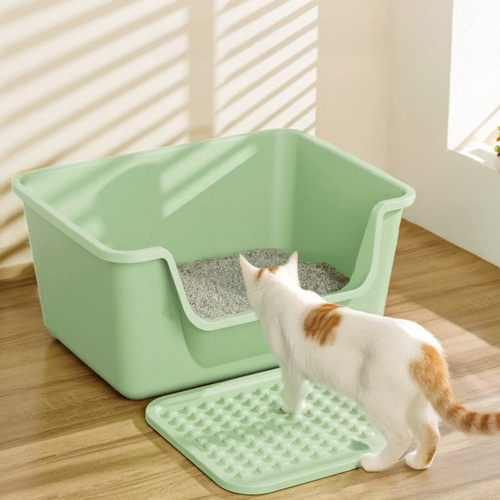 Open Top Cat Litter Box with Cat Litter Mat