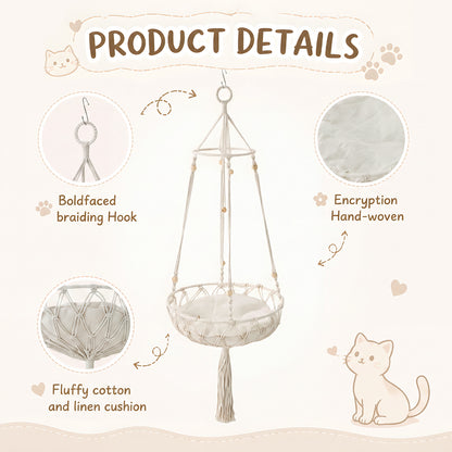 Bohemian Style Handwoven Cat Hammock Cat Bed with Soft Cushion