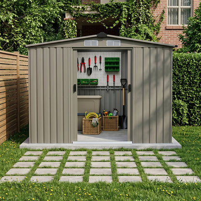 8 x 6 ft Metal Garden Storage Shed with Apex Roof & Double Doors