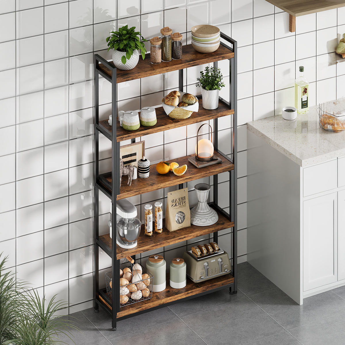 Industrial Open Bookshelf Display Rack for Living Room