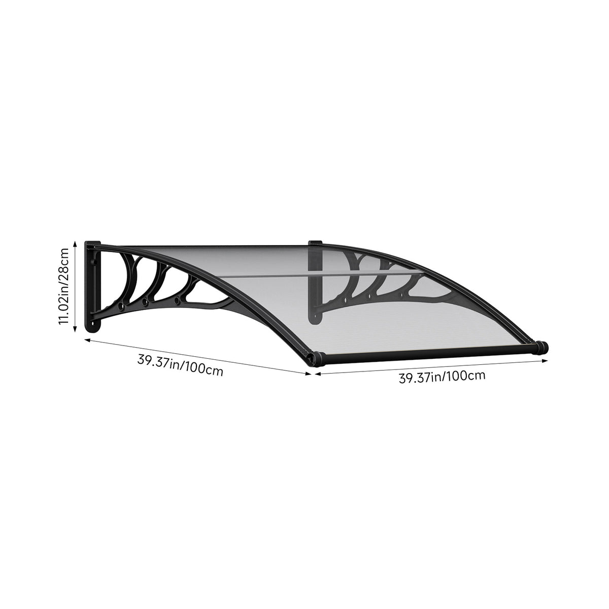 Black Outdoor Door Canopy Window Awning with Drainage Channel