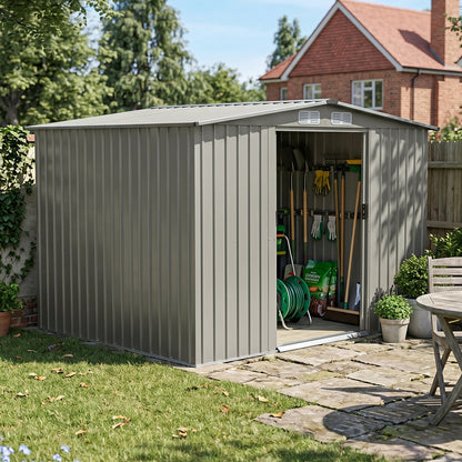 8 x 6 ft Metal Garden Storage Shed with Apex Roof & Double Doors
