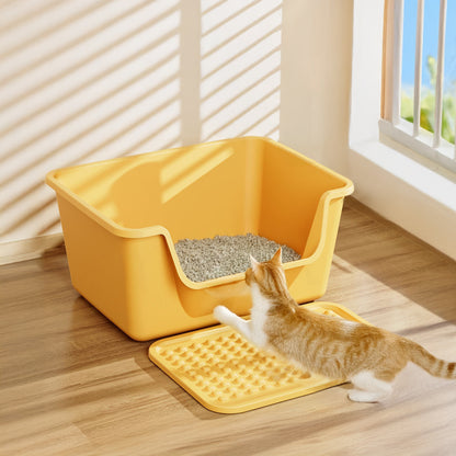 Open Top Cat Litter Box with Cat Litter Mat