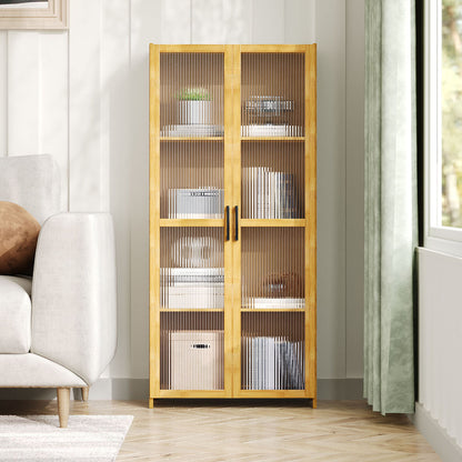 4-Tier Narrow Bookcase Storage Cabinet with Acrylic Door