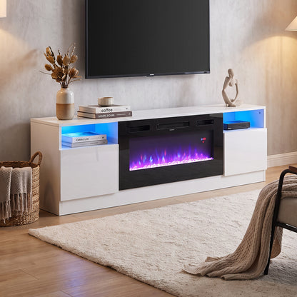 Recessed Electric Fireplace TV Stand with Closed Storage