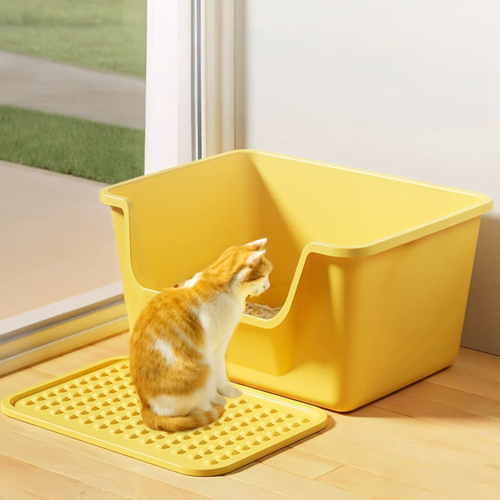 Open Top Cat Litter Box with Cat Litter Mat