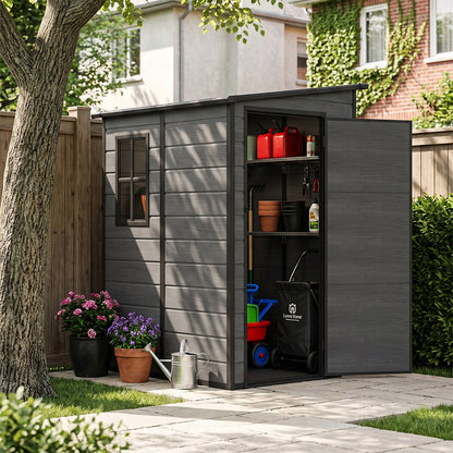 4 x 5 ft Plastic Garden Storage Shed with Pent Roof & Lockable Door