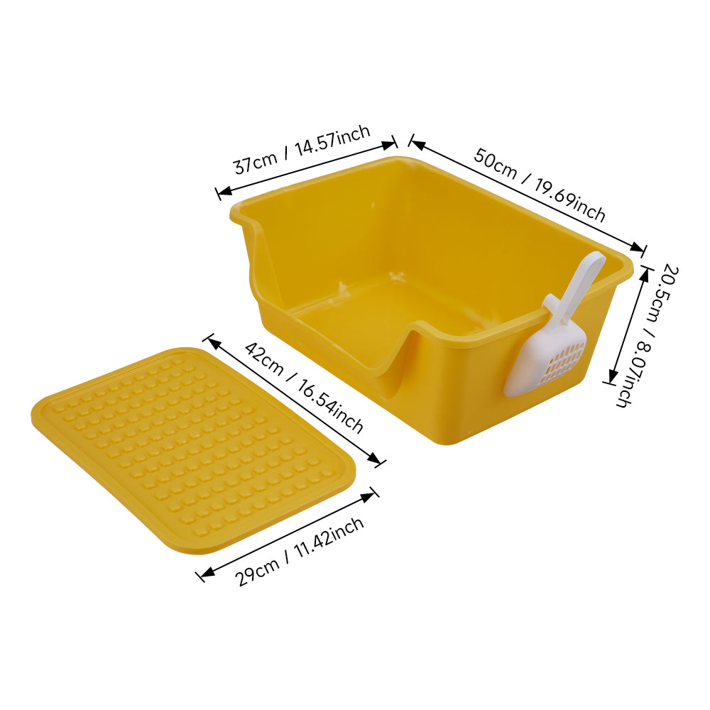 Open Top Cat Litter Box with Cat Litter Mat