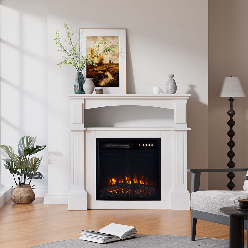 Remote Control Electric Fireplace with Wooden Mantel