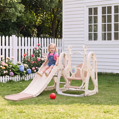 4-in-1 Kids Slide & Swing Set with Basketball Hoop