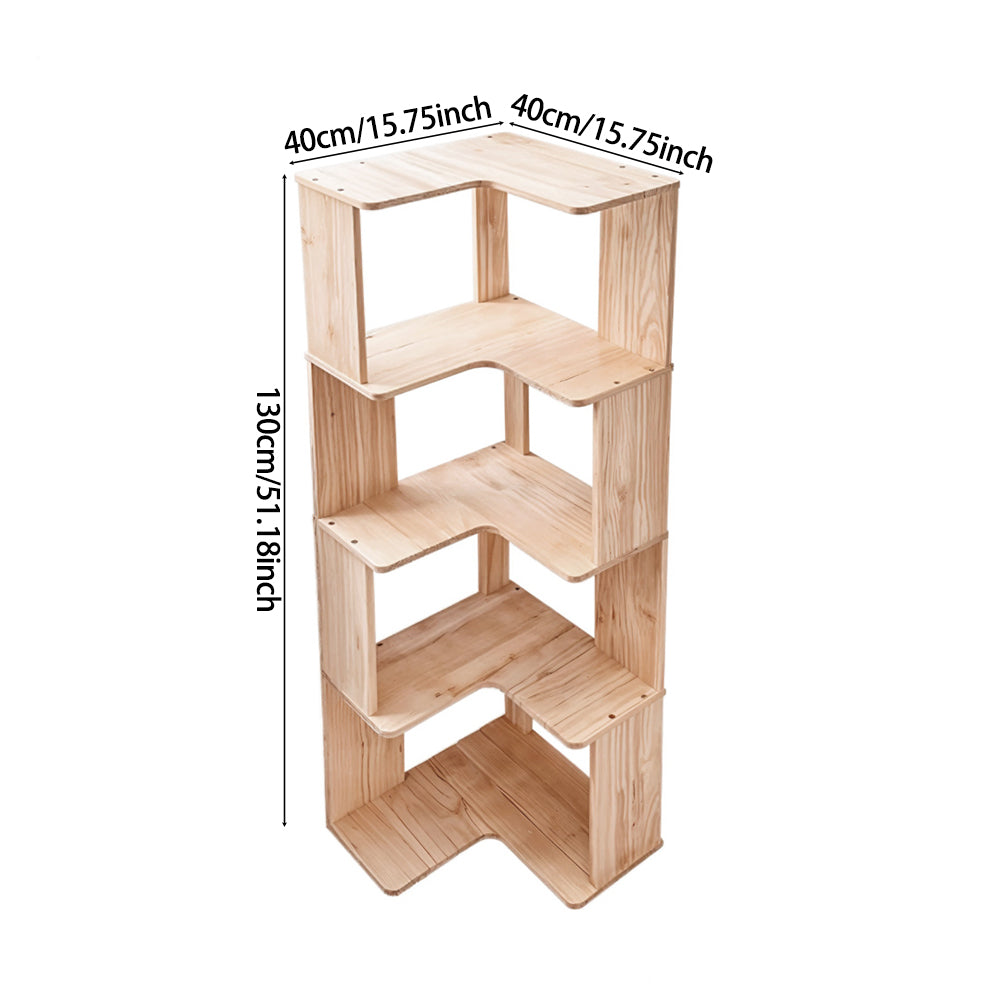 Wooden L-shaped Corner Bookshelf Storage Rack