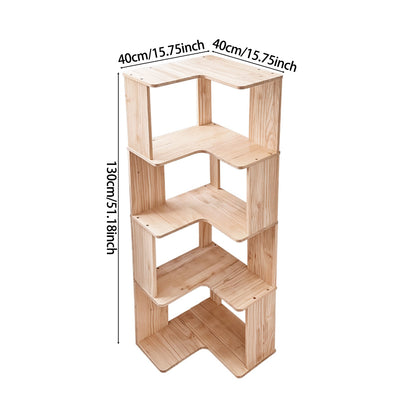 Wooden L-shaped Corner Bookshelf Storage Rack