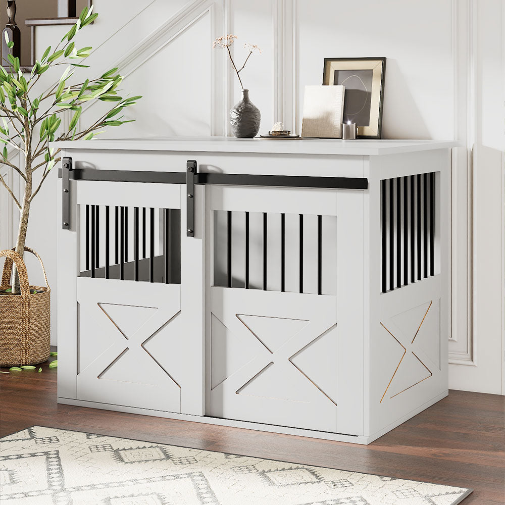 Wooden Dog Crate with Lockable Barn Door