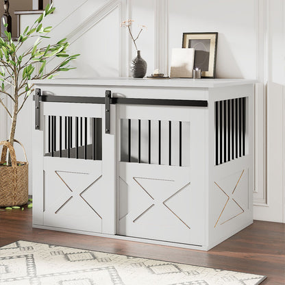 Wooden Dog Crate with Lockable Barn Door