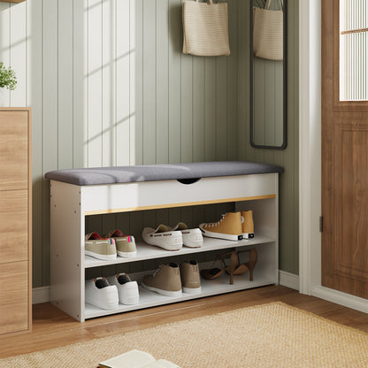 3-Tier Shoe Storage Bench with Padded Seat