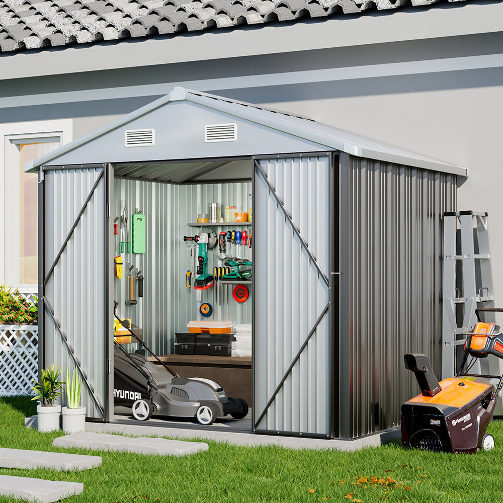 6x8FT Metal Garden Storage Shed with Lockable Door