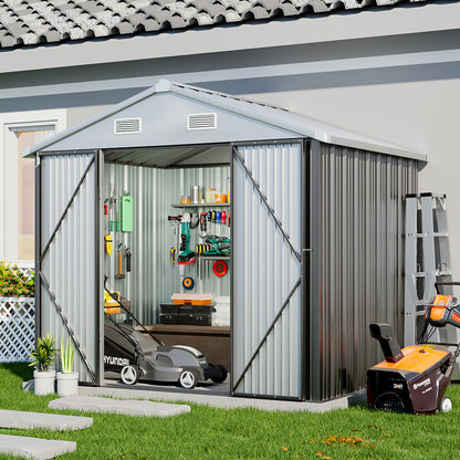 6x8FT Metal Garden Storage Shed with Lockable Door
