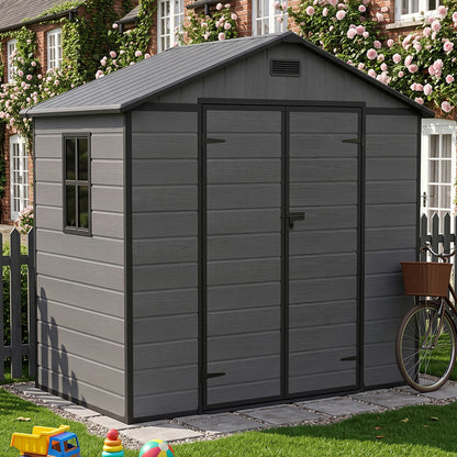 8 x 4 ft Plastic Garden Storage Shed with Apex Roof & Double Doors