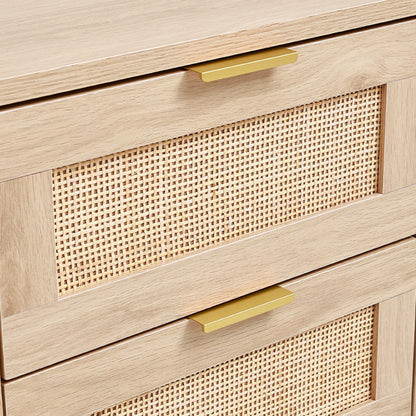 2 Pack Wood and Rattan Side Cabinet
