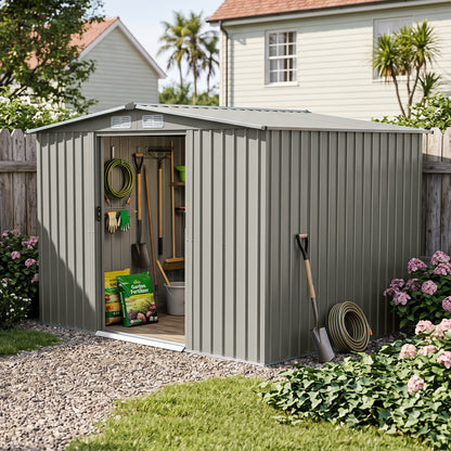8 x 6 ft Metal Garden Storage Shed with Apex Roof & Double Doors