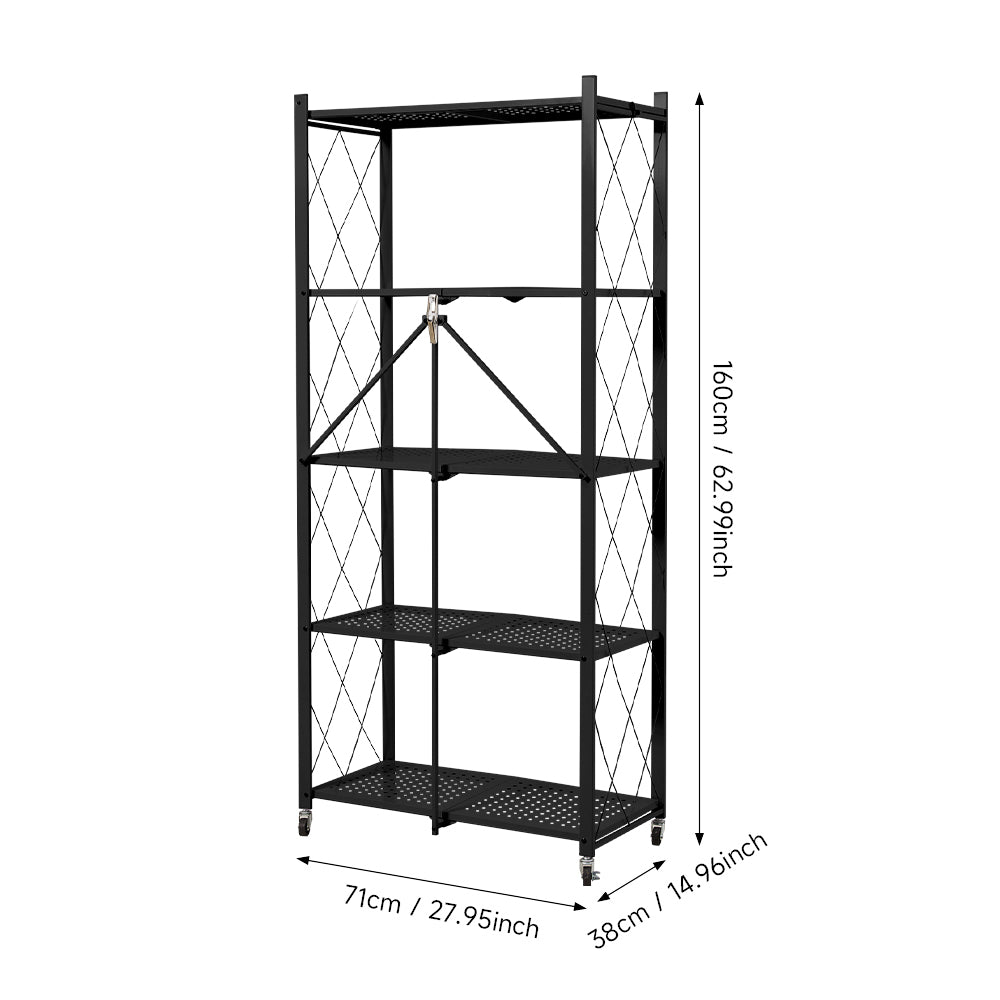 5-Tier Foldable Metal Storage Shelf with Casters