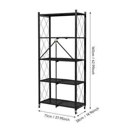 5-Tier Foldable Metal Storage Shelf with Casters