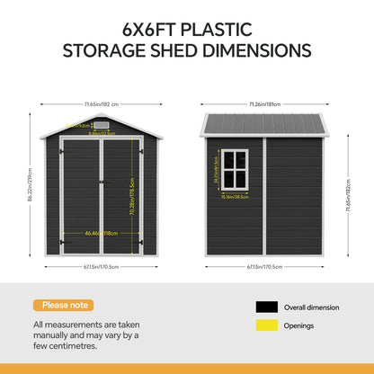 6x6 FT Outdoor Garden Plastic Storage Shed