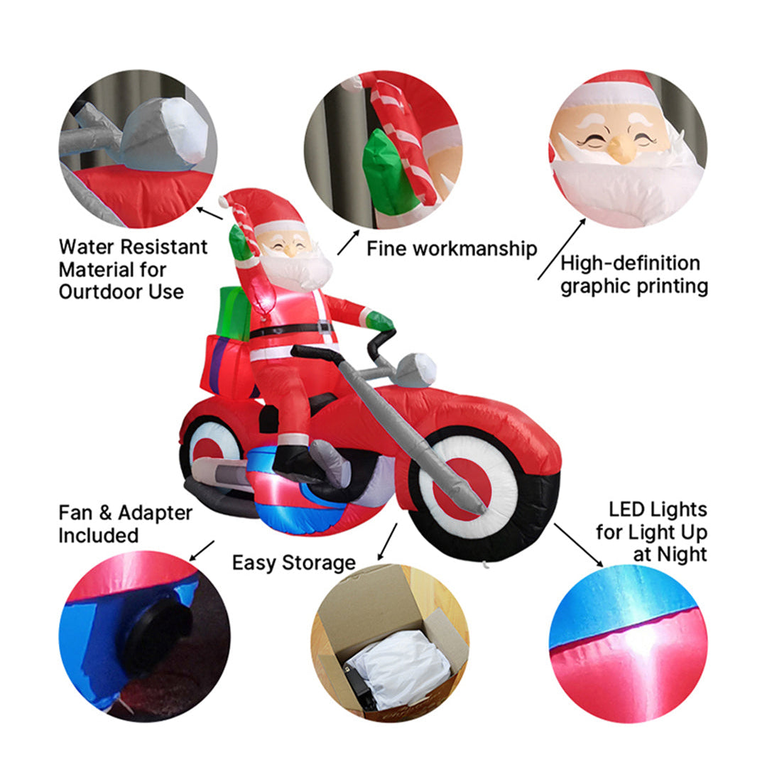 6FT/1.8M Santa on Motorcycle Christmas Inflatable Model Decoration with LED Lights