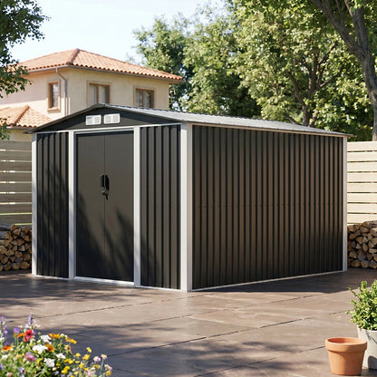 Metal Garden Storage Shed with Apex Roof & Lockable Door