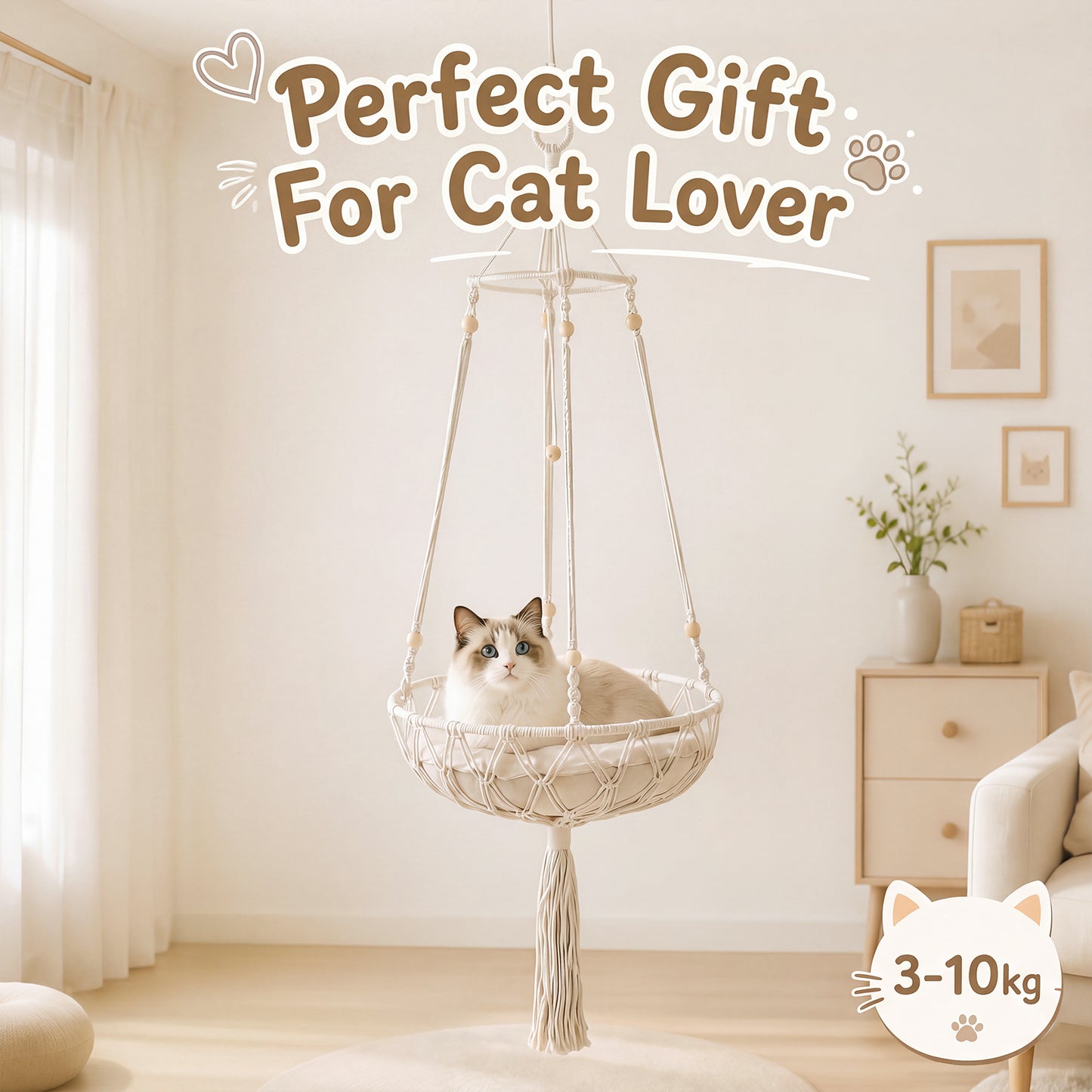 Bohemian Style Handwoven Cat Hammock Cat Bed with Soft Cushion