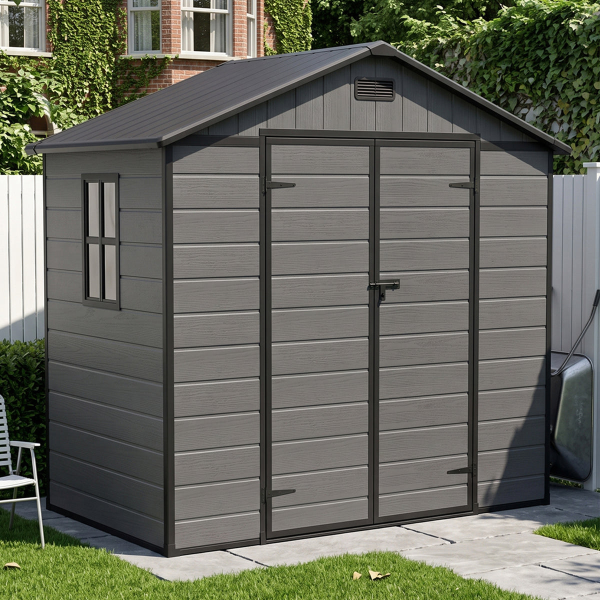 8 x 4 ft Plastic Garden Storage Shed with Apex Roof & Double Doors