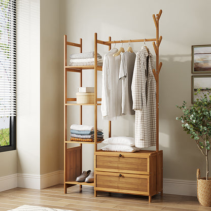 Multi-functional Wooden Coat Rack with Storage Cabinets