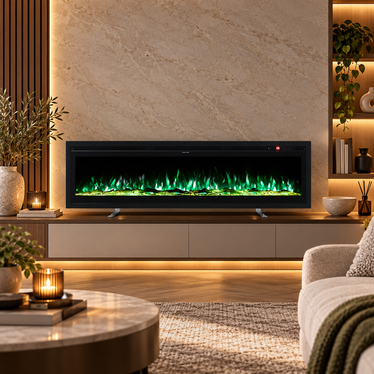 40/50/60 Inch Electric Fire with 12 Flame Colours & Remote Control