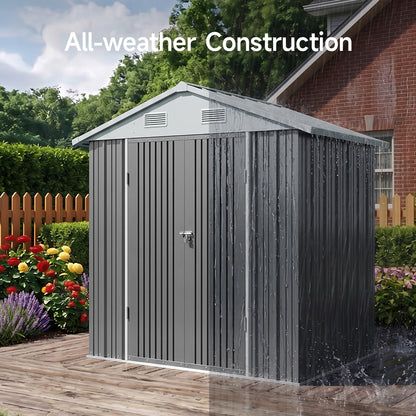 Metal Garden Storage Shed with Apex Roof & Lockable Double Doors