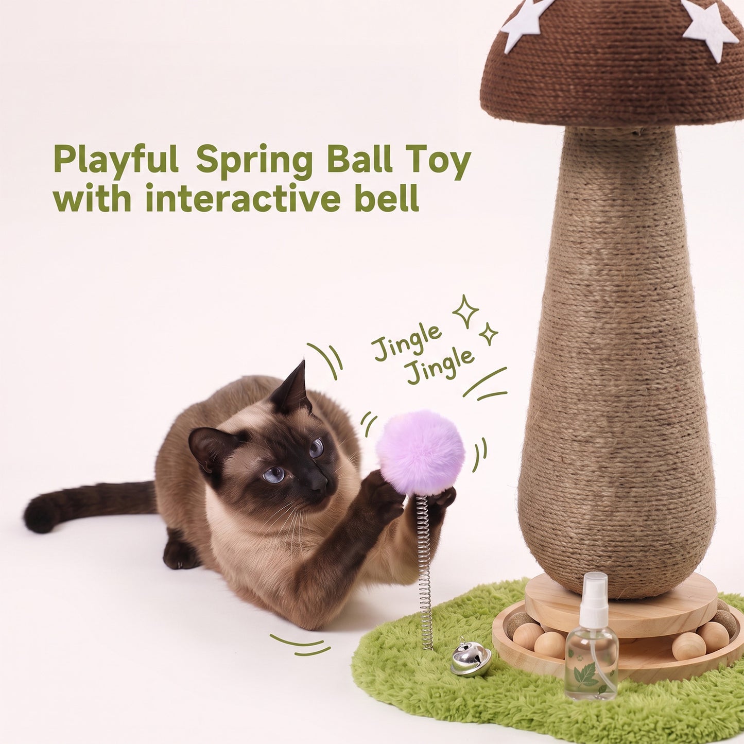 Brown Mushroom Cat Scratching Post with Turntable Toy