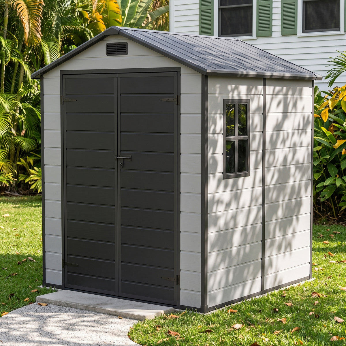 6 x 6 ft Plastic Garden Storage Shed with Apex Roof & Double Doors