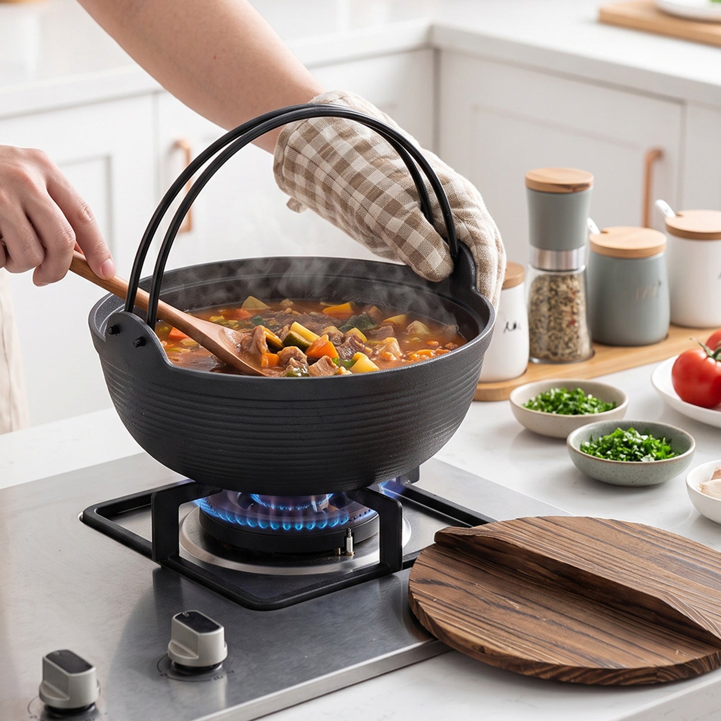 4L Cast Iron Nabe Pot with Double Handles