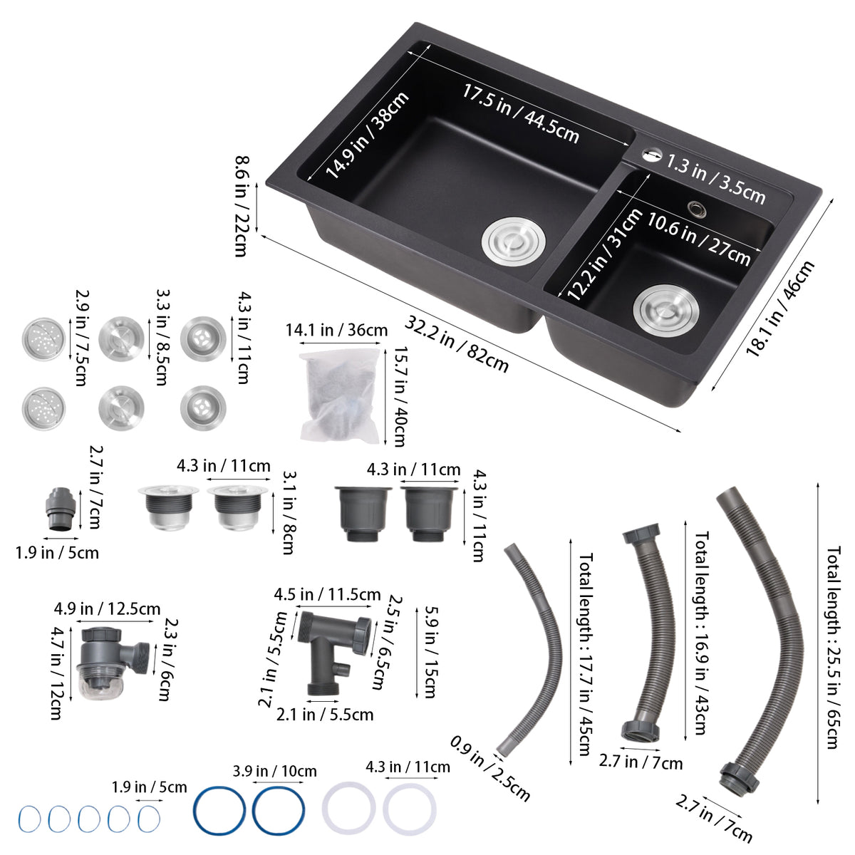 Modern Quartz Resin Composite Kitchen Sink with Waste Kit