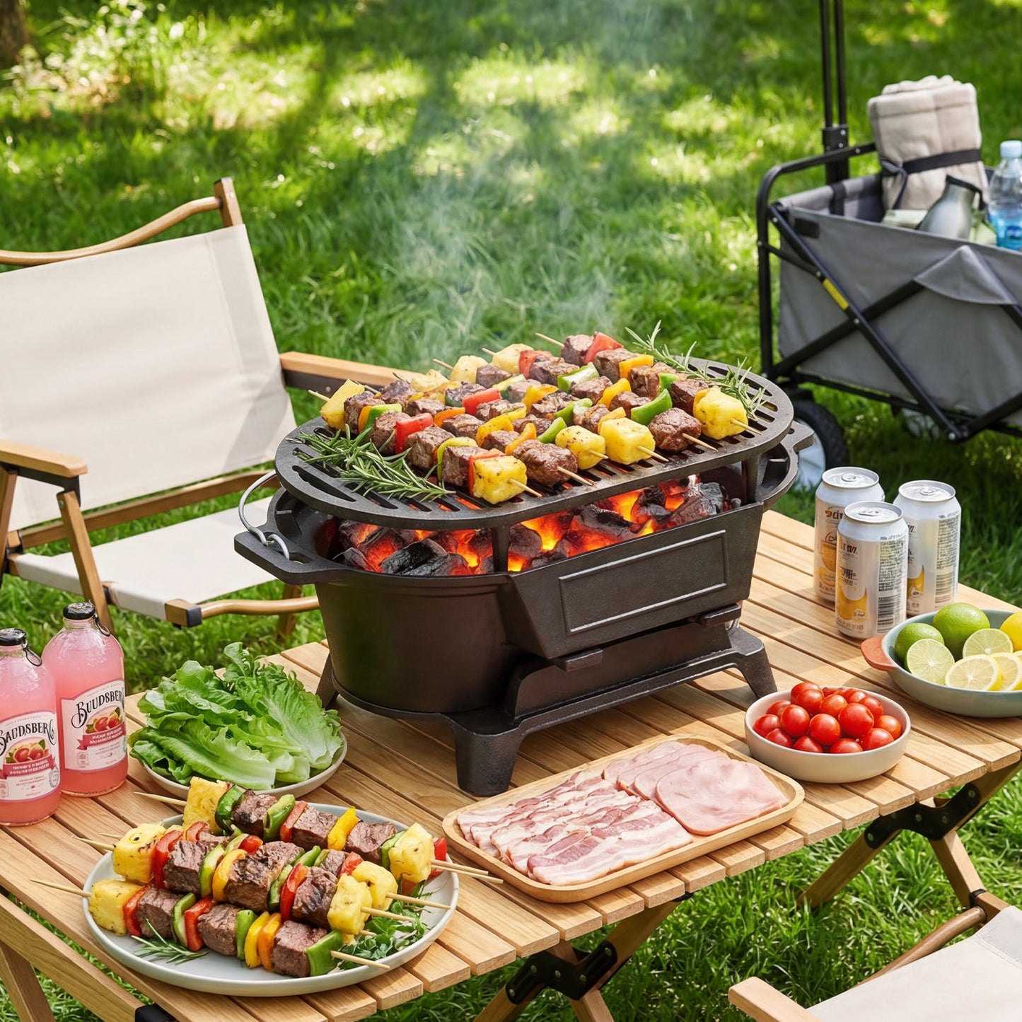 Cast Iron Charcoal Grill with Handle