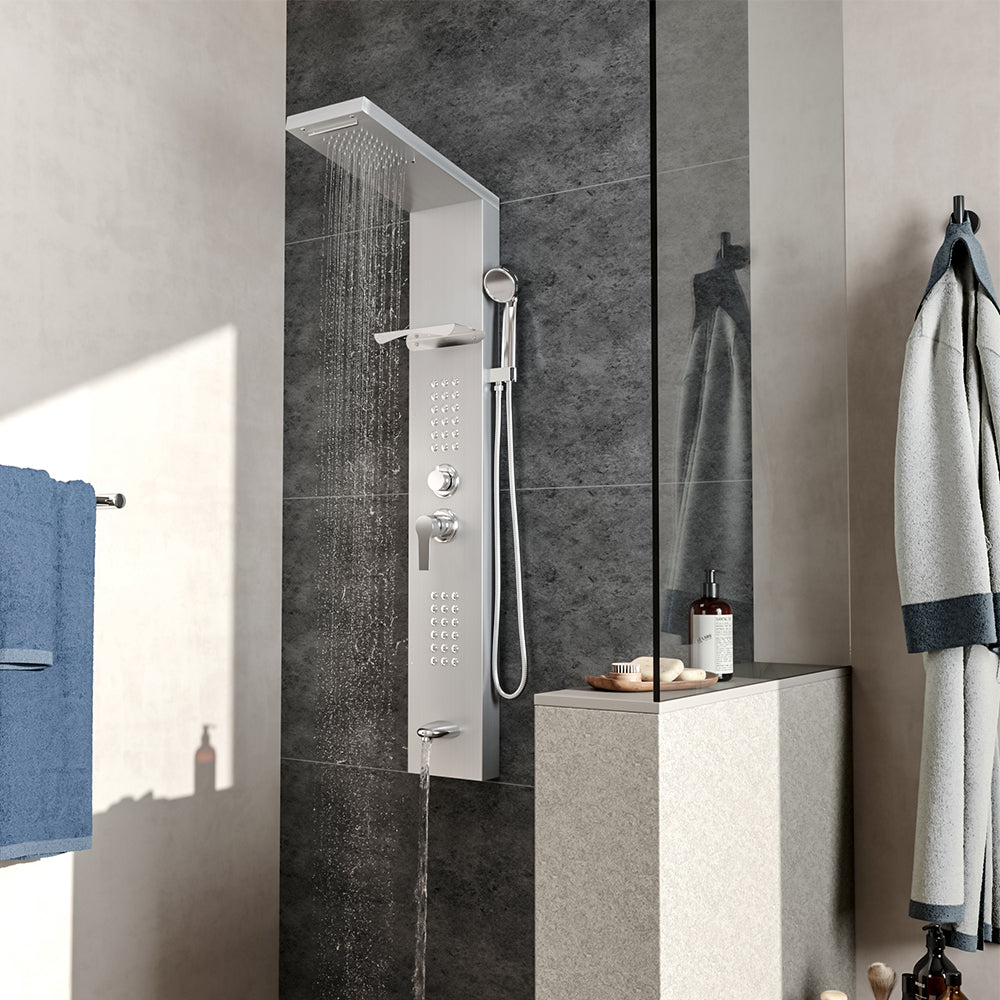 Wall Mount Stainless Steel Shower Panel Tower System with Shelf