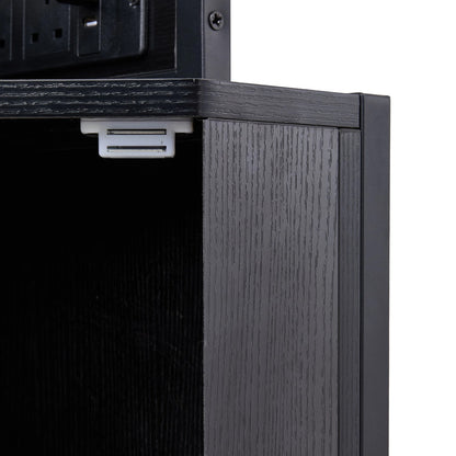 Industrial Tall Corner Bar Cabinet with Power Socket & LED Lighting