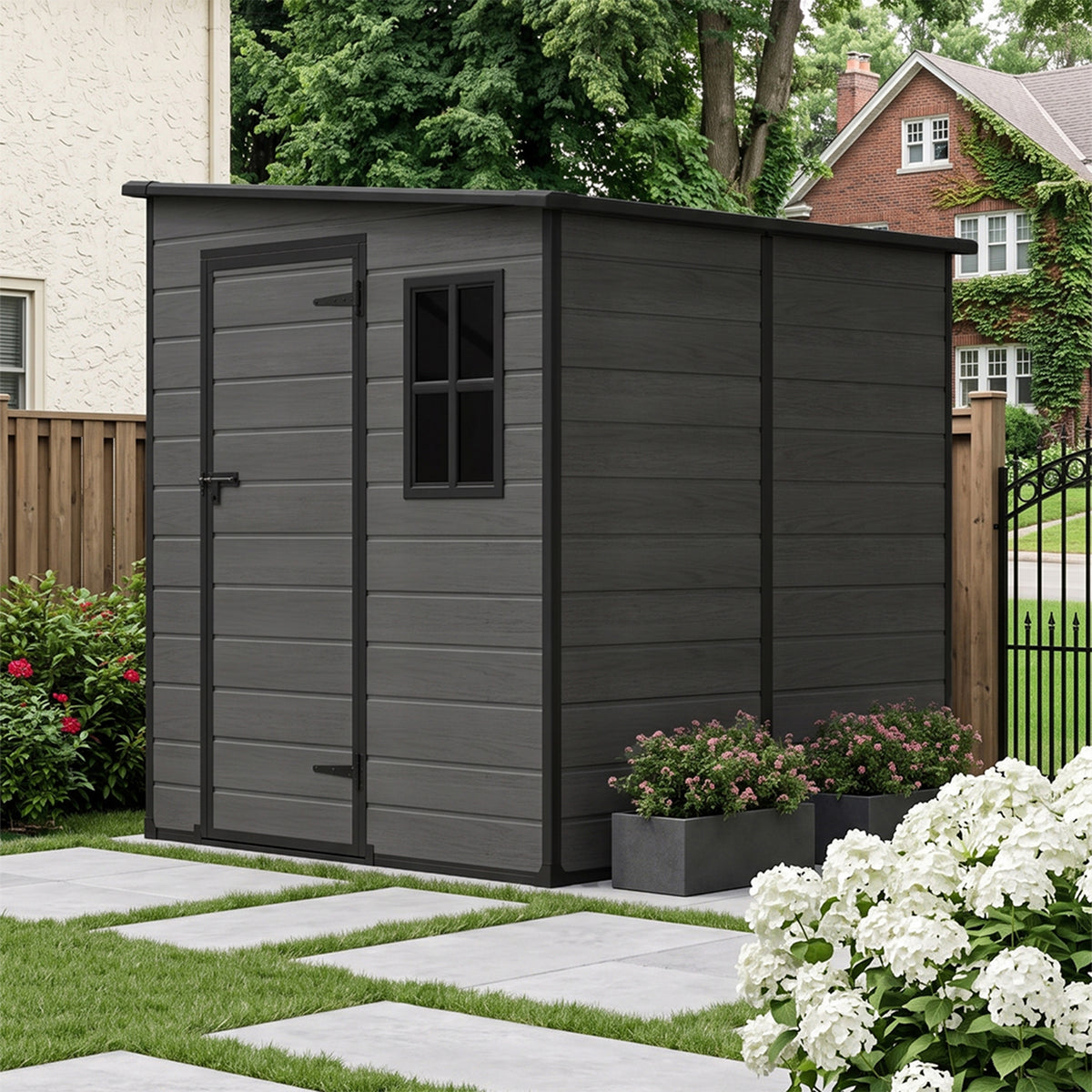 6 x 6 ft Plastic Garden Storage Shed with Pent Roof & Lockable Door