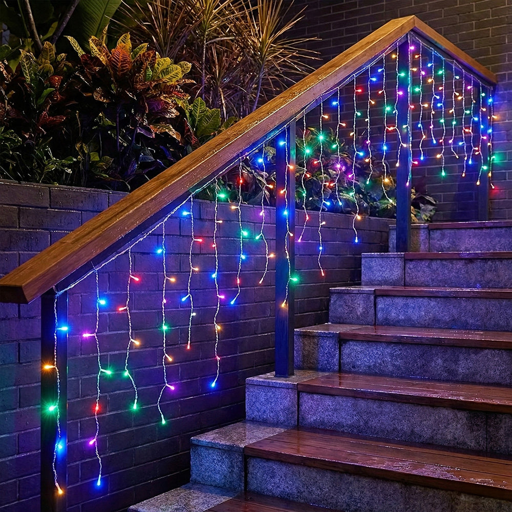 Solar-Powered LED Icicle String Lights with Remote Control