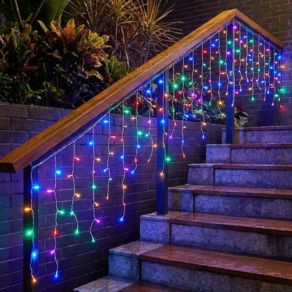 Solar-Powered LED Icicle String Lights with Remote Control