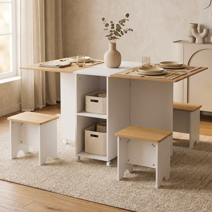 Drop Leaf Dining Table Set with 4 Stools