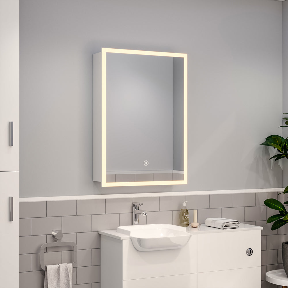 Rectangular Wall Mount Mirror Cabinet with LED Lighting