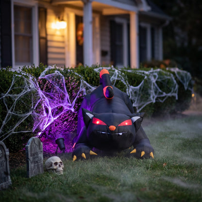 110cm Blow-Up Halloween Black Cat Inflatable Decoration with Built-in LED Lights