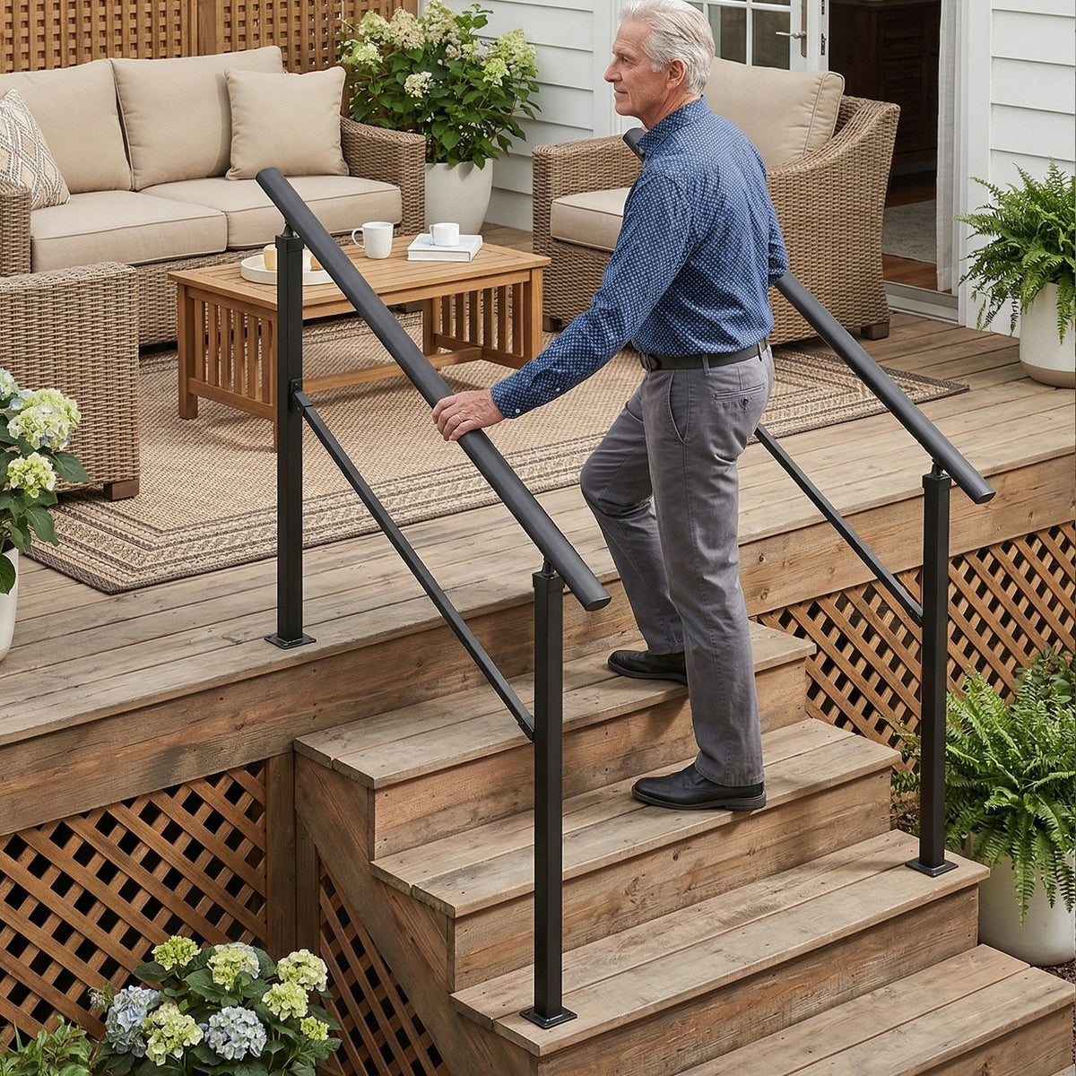 Outdoor Carbon Steel Step Handrail Railing Kit
