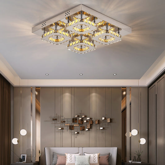Select Dimmable Option Square Large-size Glamourous Crystal LED Ceiling Light